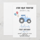 ブルートラクター任意の年齢、誕生日 招待状 (正面/裏面)