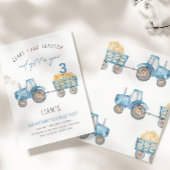 ブルートラクター&トレーラー任意の年齢誕生日パーティー 招待状