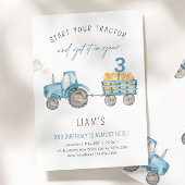 ブルートラクター&トレーラー任意の年齢誕生日パーティー 招待状