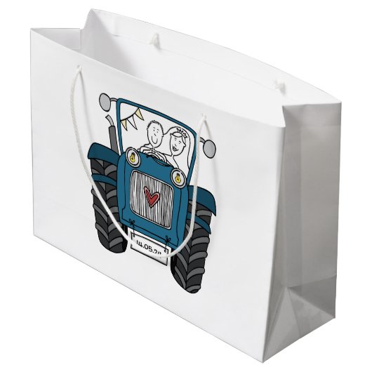 ブルートラクパーソナライズされたタカントリーウェディング抱き枕 ラージペーパーバッグ (裏面アングル)