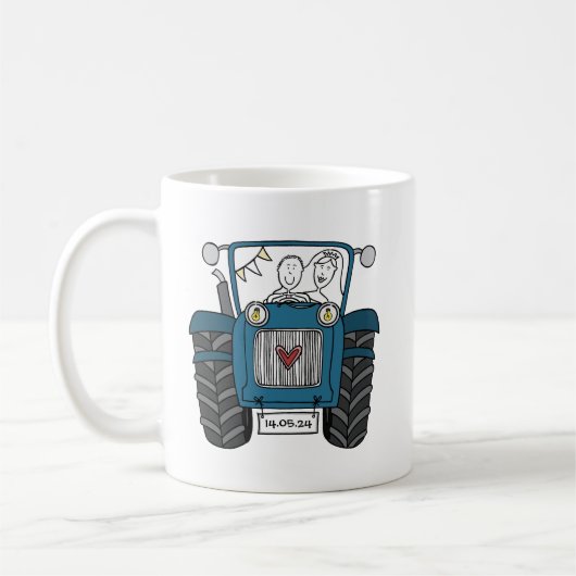 ブルートラクパーソナライズされたタカントリー結婚式の贈り物 コーヒーマグカップ (左)