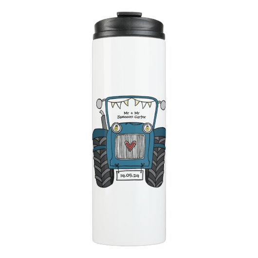 ブルートラクパーソナライズされたタカントリー結婚式の贈り物 タンブラー (正面)