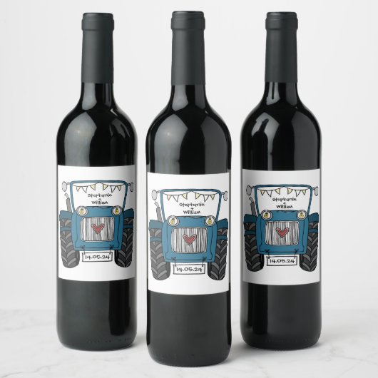 ブルートラクパーソナライズされたタカントリー結婚式 ワインラベル (ボトル)