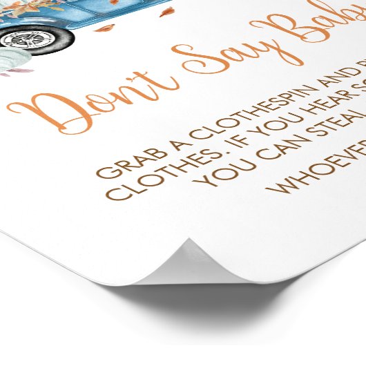 ブルートラックカボチャ言わないベビー赤ちゃんシャワー ポスター (角)