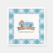 ブルートラックカボチャ誕生日秋1st誕生日 スタンダードカクテルナプキン (正面)