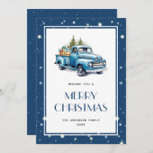 ブルートラックツリー雪スターメリークリスマスカード シーズンカード (正面/裏面)