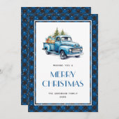 ブルートラックバッファロー格子雪メリークリスマスカード シーズンカード (正面/裏面)