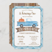 ブルートラックパンプキン誕生日秋1st誕生日インビ 招待状 (正面/裏面)