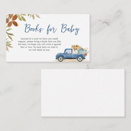 ブルートラック秋カボチャ赤ちゃんシャワーブックベビー エンクロージャーカード (正面/裏面)