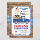 ブルートラック誕生日招待状。ファーム招待状 招待状 (正面/裏面)