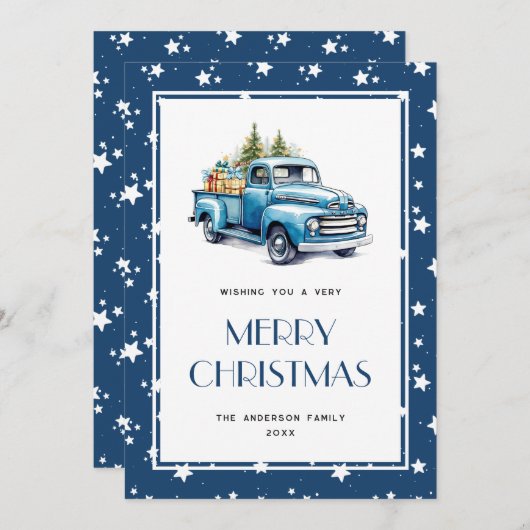 ブルートラック雪スターメリークリスマスカード シーズンカード (正面/裏面)