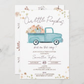 ブルートラック、ツインズボーイシャワー、秋男の赤ちゃん 招待状 (正面/裏面)