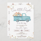 ブルートラック、男の赤ちゃんシャワー、秋ベビーシャワー 招待状 (正面/裏面)