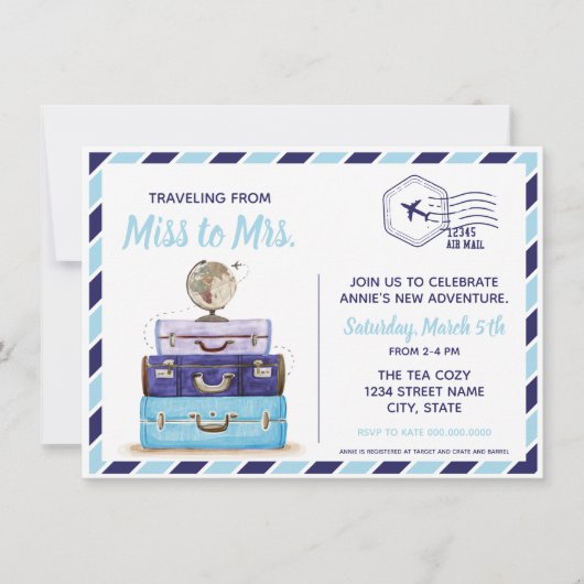 ブルートラベルテーマブライダルシャワー招待 招待状 (正面)