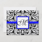 ブルートリムRSVPカード王室の付きブラックフラワーダマスク 出欠カード (正面)