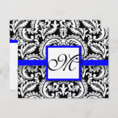 ブルートリムRSVPカード王室の付きブラックフラワーダマスク 出欠カード (正面/裏面)