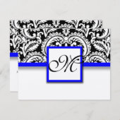 ブルートリムRSVPカード王室の付きブラックフラワーダマスク 出欠カード (正面/裏面)