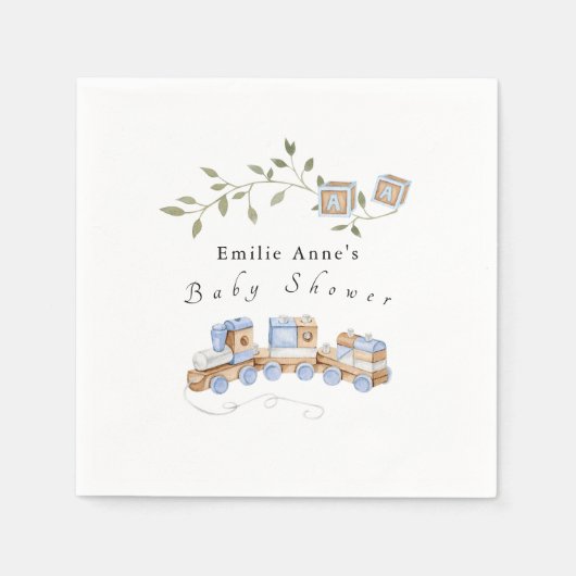 ブルートレインとブロック赤ちゃんシャワーナプキン スタンダードカクテルナプキン (正面)