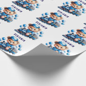 ブルートレインボーイ赤ちゃんシャワーのプレゼントにテディベア ラッピングペーパー (角)