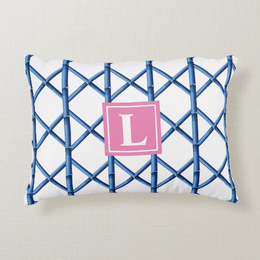 ブルートレリス竹名門私立校風の模様モノグラム アクセントクッション (正面)