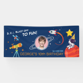 ブルートレンディー宇宙ロケット惑星子供の誕生日 横断幕