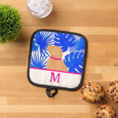 ブルートロピカルアイランドイエロードッグポットホルカスタムダー 鍋敷き (トップダウン)