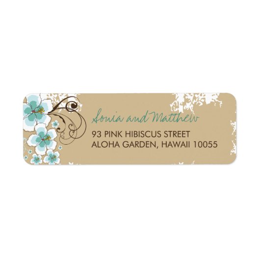 ブルートロピカルハイビスカスビーチ結婚式アドレス ラベル (正面)
