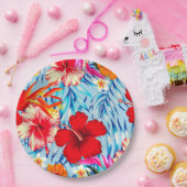 ブルートロピカルハイビスカス花紙プレート ペーパープレート (パーティー)