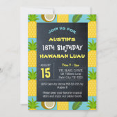 ブルートロピカルパイナップルアンドココナッツ誕生日 招待状 (正面)