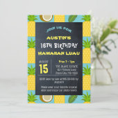 ブルートロピカルパイナップルアンドココナッツ誕生日 招待状 (スタンド正面)