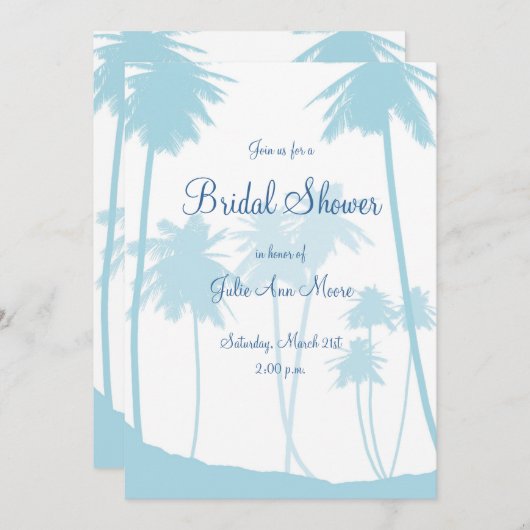ブルートロピカルパームツリーブライダルシャワー 招待状 (正面/裏面)