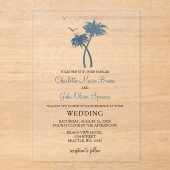 ブルートロピカルパームツリー結婚式招待状 アクリル招待状 (正面)