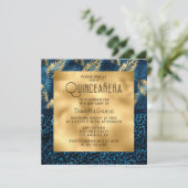 ブルートロピカルヒョウ印刷きらめくキンセアニラ 招待状 (スタンド正面)