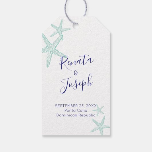 ブルートロピカルビーチヒトデメッセージカード ギフトタグ (裏面)