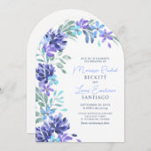 ブルートロピカルフローラ結婚アーチ 招待状 (正面/裏面)