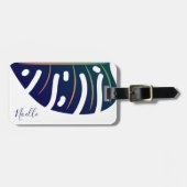 ブルートロピカルリーフ、ホワイトラゲージタグ ラゲッジタグ (正面横)