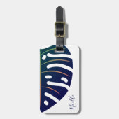 ブルートロピカルリーフ、ホワイトラゲージタグ ラゲッジタグ (正面縦)