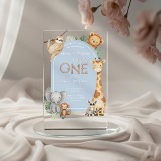 ブルートロピカルワイルドワンジャングルサファリ動物 アクリル招待状