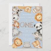 ブルートロピカルワイルドワンジャングルサファリ動物 招待状 (正面)