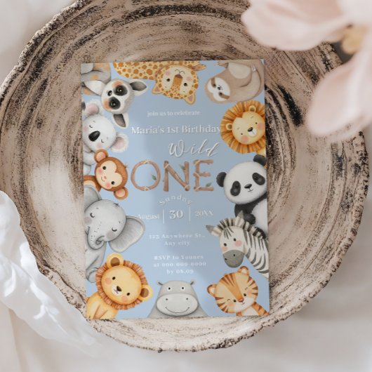 ブルートロピカルワイルドワンジャングルサファリ動物 招待状