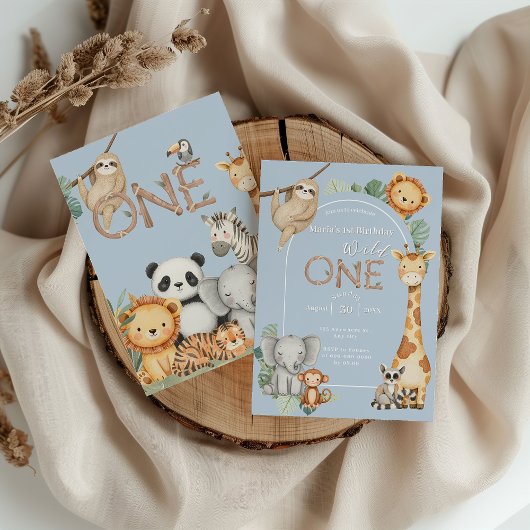 ブルートロピカルワイルドワンジャングルサファリ動物 招待状