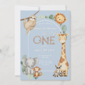 ブルートロピカルワイルドワンジャングルサファリ動物 招待状 (正面)