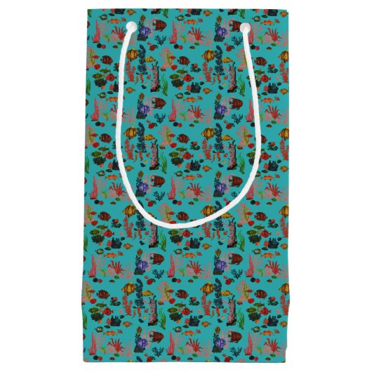 ブルートロピカル海海洋生物パラダイスウォーターカラー スモールペーパーバッグ (正面)