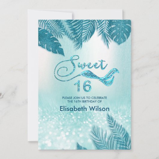 ブルートロピカル離れトレンディーシックなキラキラ 招待状 (正面)