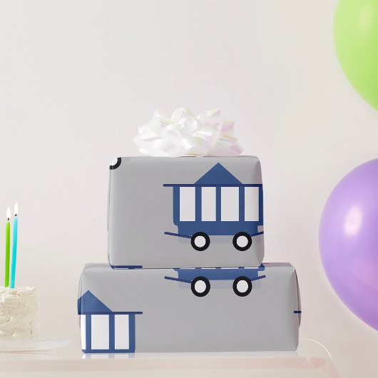 ブルートロリーカーアイコンヴィンテージ鉄道車 ラッピングペーパー