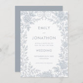 ブルートワールデジュイ縁どウェディング日付を保存 招待状 (正面/裏面)