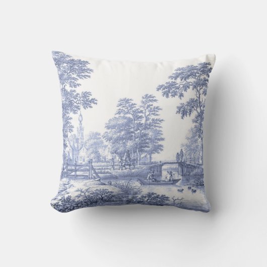 ブルートワールフランスのヴィンテージ牧歌的ブリッジボート クッション (正面)