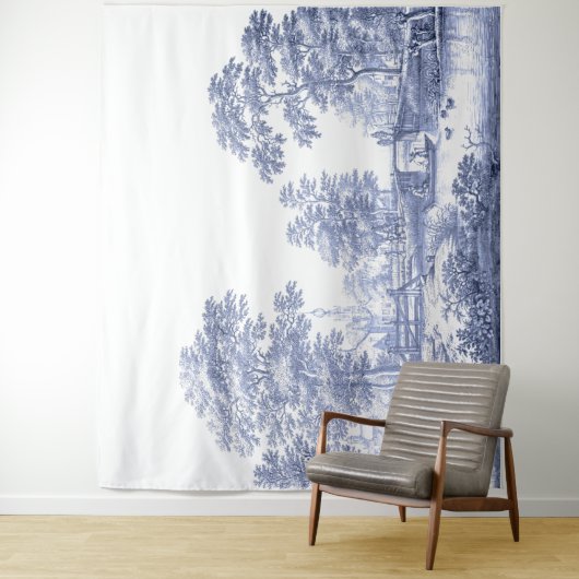 ブルートワールフランスのヴィンテージ牧歌的ブリッジボート タペストリー (インサイチュ)