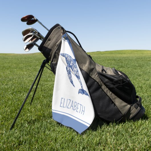 ブルートワールフローラビーチドルフィパーソナライズされたン ゴルフタオル (グリーン)