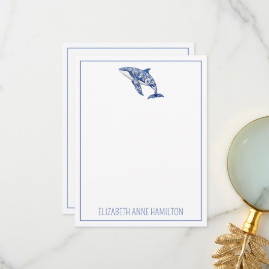 ブルートワールフローラビーチドルフィパーソナライズされたン サンキューカード (正面/裏面インサイチュ)